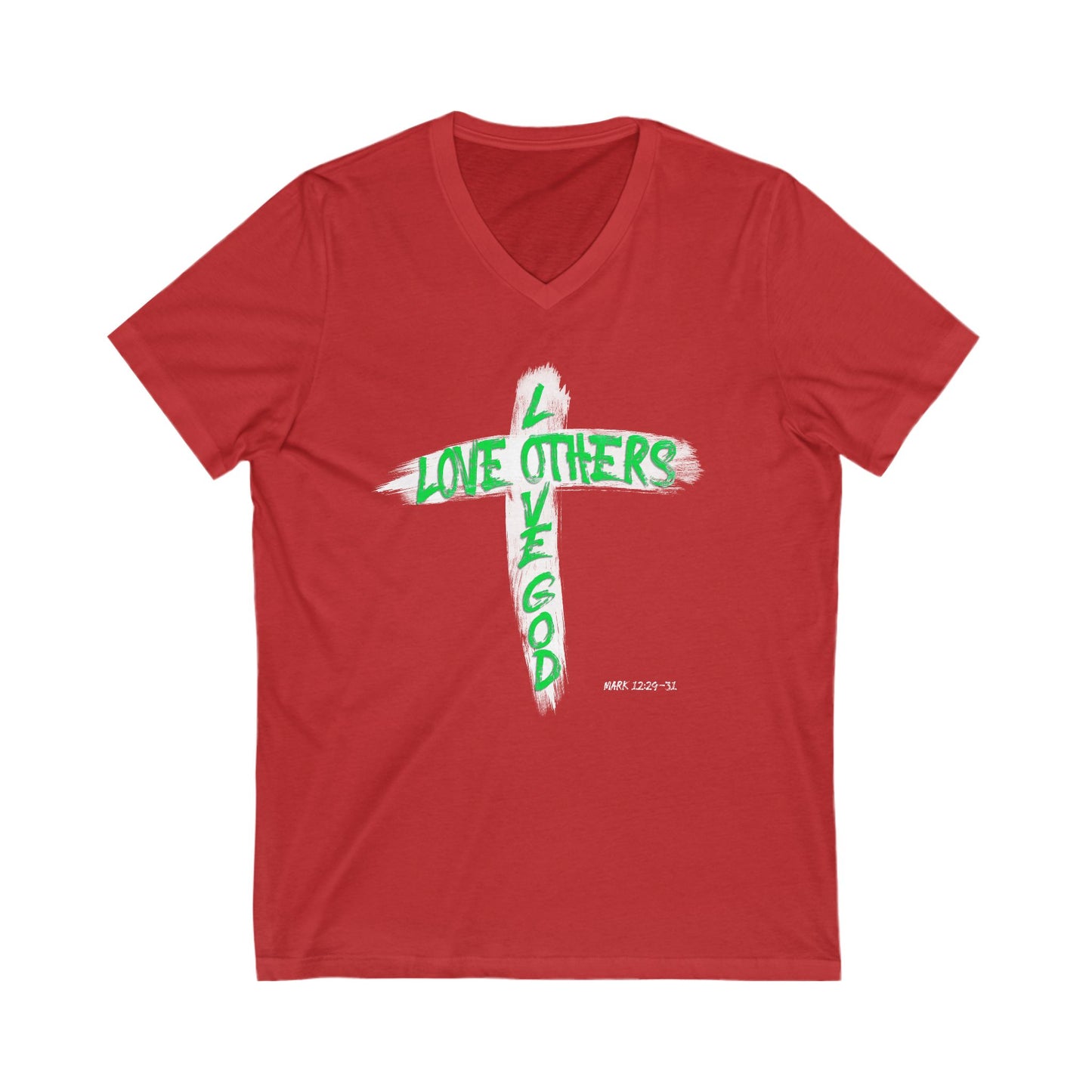 Love God, Love Others V-Neck T-shirt - Green Text - Adult