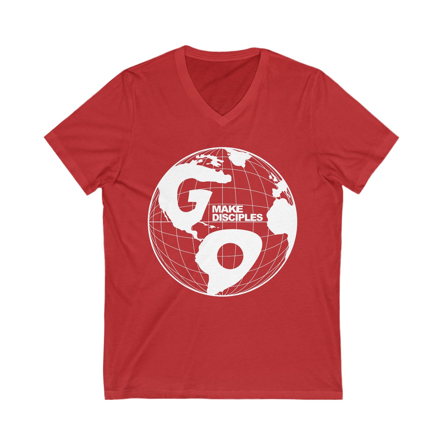 Go Into All The World V-Neck T-shirt - White Text - Adult