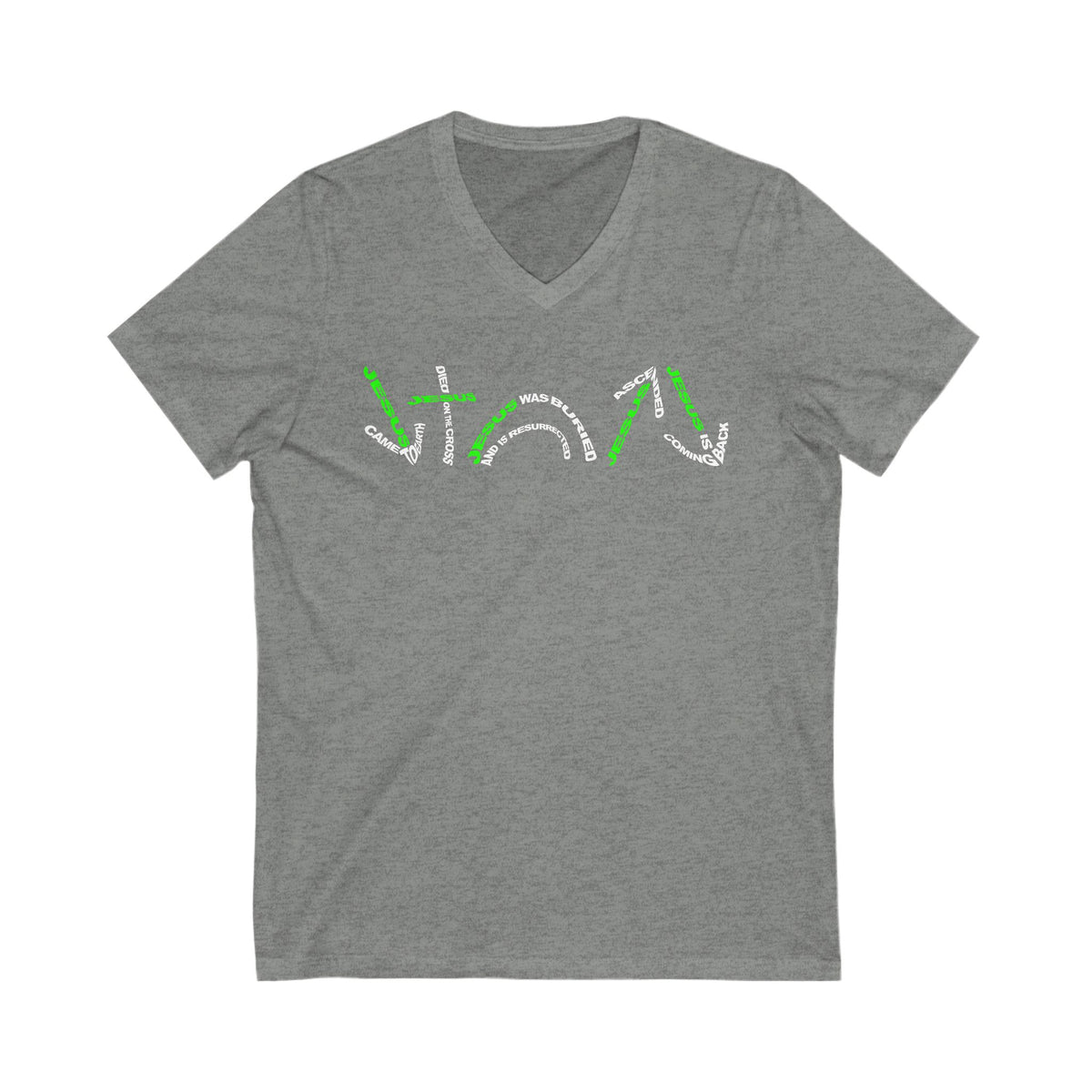 Gospel Symbols V-Neck T-shirt - White/Green Text - Adult
