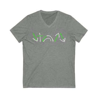 Gospel Symbols V-Neck T-shirt - White/Green Text - Adult