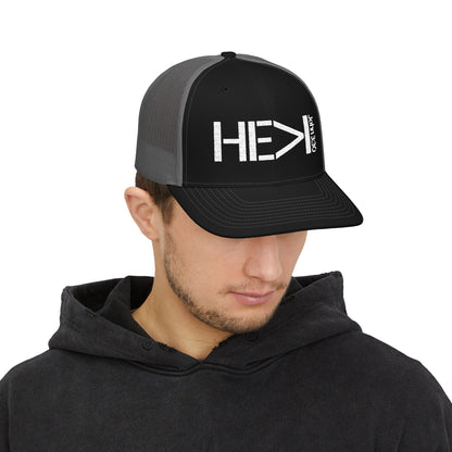 He Must Become Greater – White Text Snapback Trucker Hat (Richardson 112)