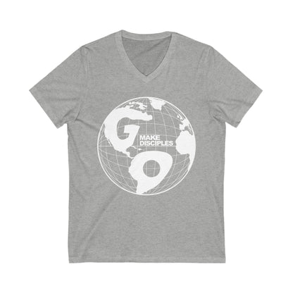 Go Into All The World V-Neck T-shirt - White Text - Adult