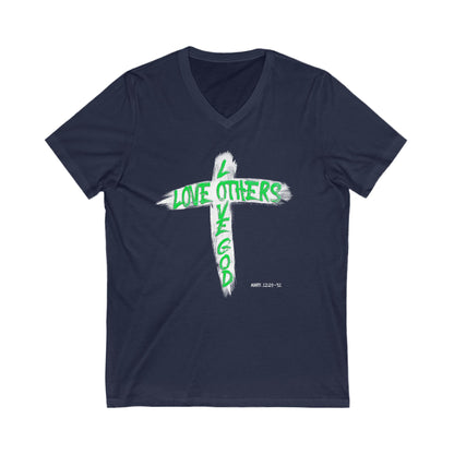 Love God, Love Others V-Neck T-shirt - Green Text - Adult