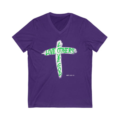 Love God, Love Others V-Neck T-shirt - Green Text - Adult