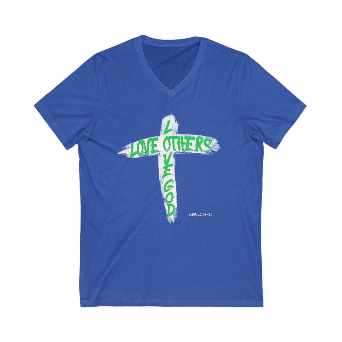 Love God, Love Others V-Neck T-shirt - Green Text - Adult