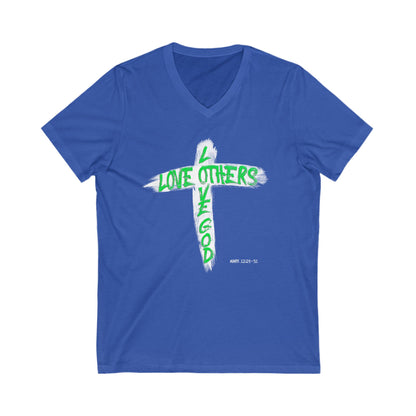 Love God, Love Others V-Neck T-shirt - Green Text - Adult