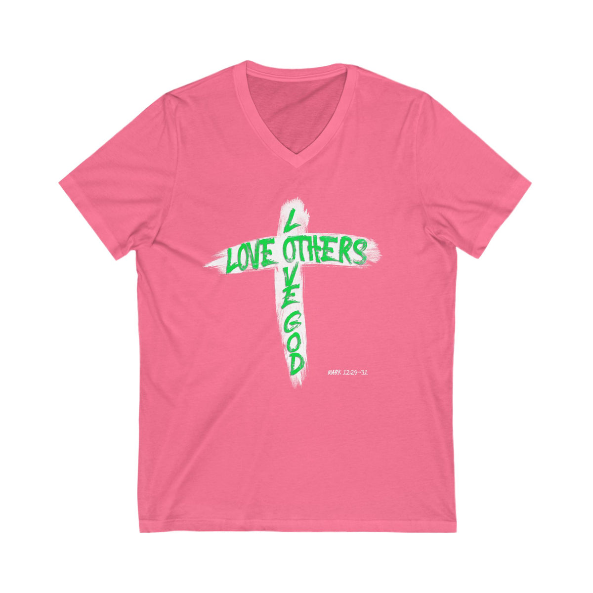 Love God, Love Others V-Neck T-shirt - Green Text - Adult