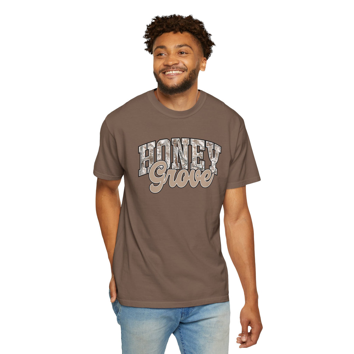 Honey Grove Camo Varsity Graphic T‑Shirt