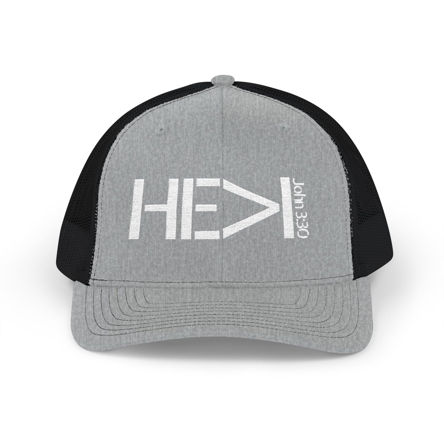 He Must Become Greater – White Text Snapback Trucker Hat (Richardson 112)