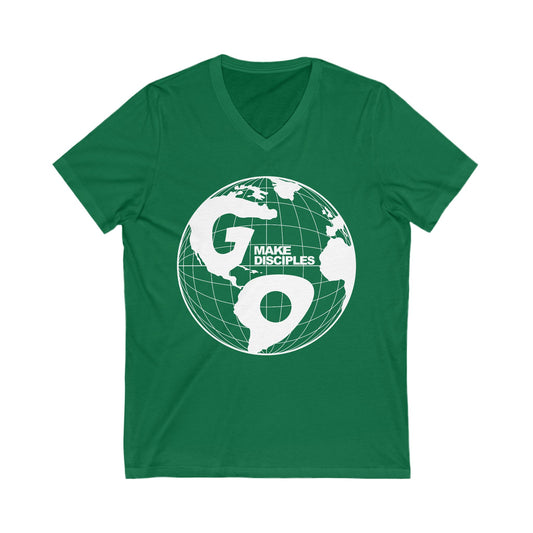 Go Into All The World V-Neck T-shirt - White Text - Adult