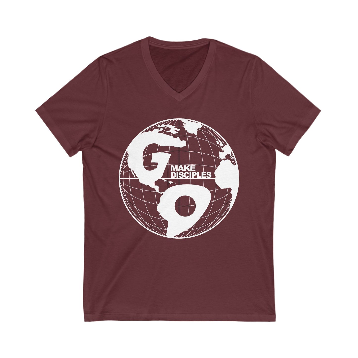 Go Into All The World V-Neck T-shirt - White Text - Adult
