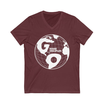 Go Into All The World V-Neck T-shirt - White Text - Adult