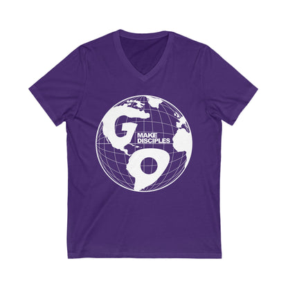 Go Into All The World V-Neck T-shirt - White Text - Adult