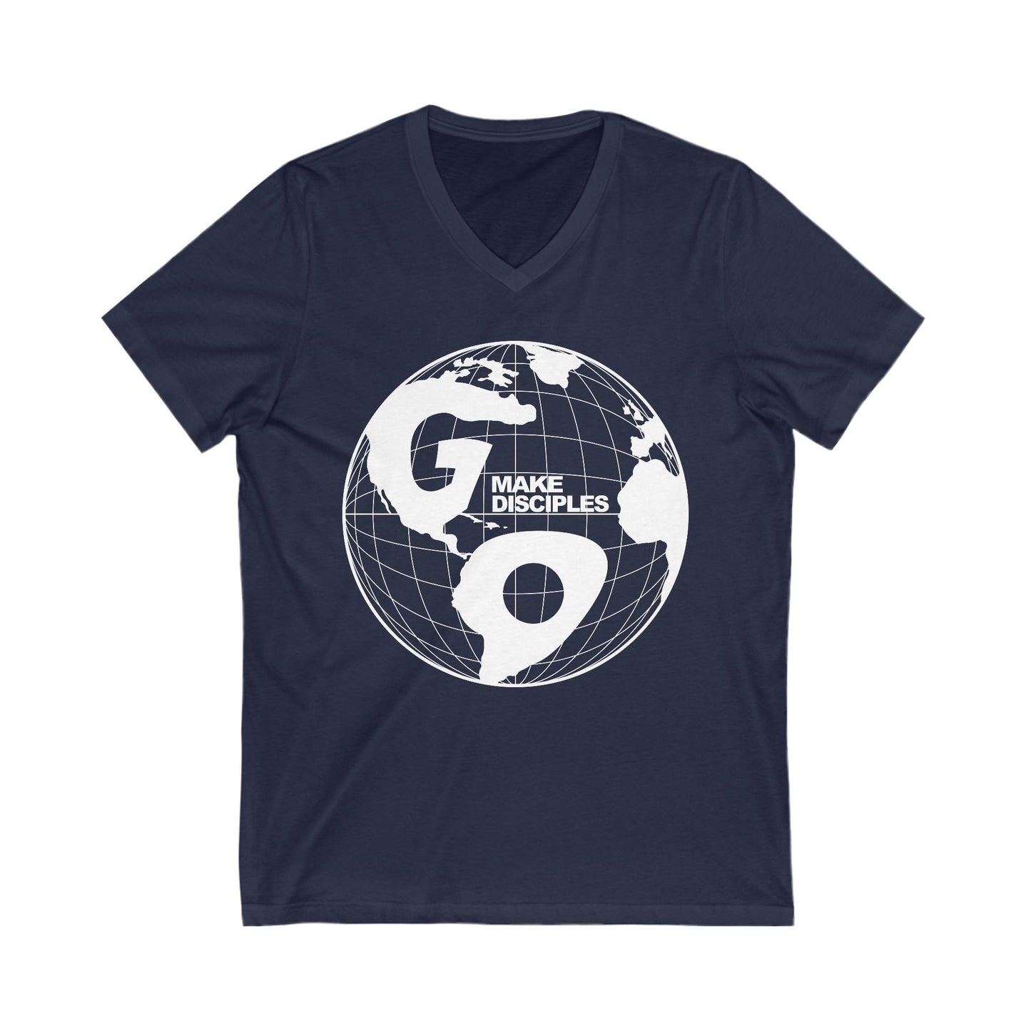 Go Into All The World V-Neck T-shirt - White Text - Adult