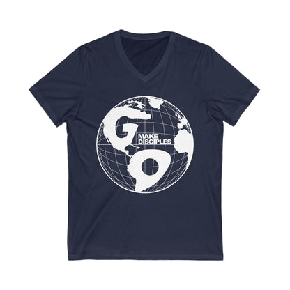 Go Into All The World V-Neck T-shirt - White Text - Adult