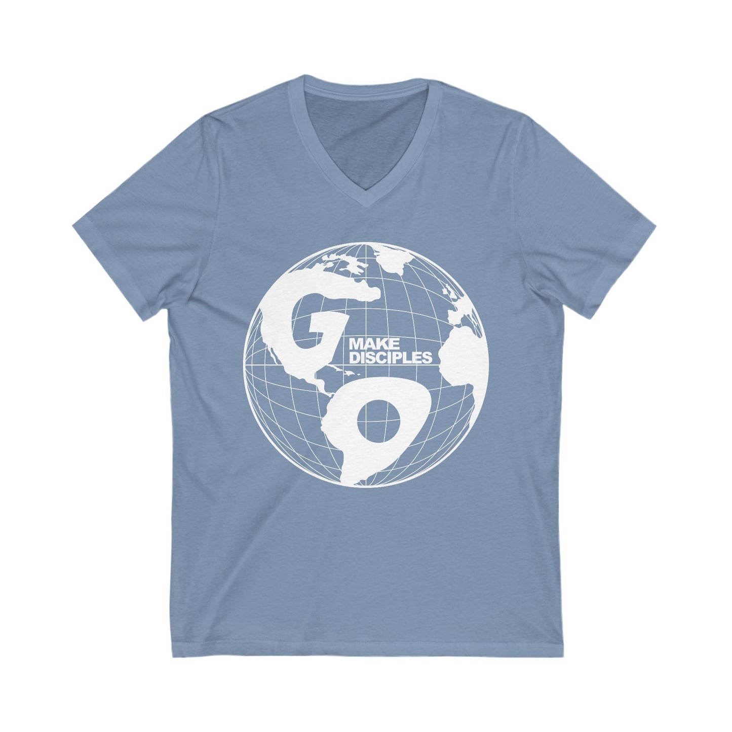 Go Into All The World V-Neck T-shirt - White Text - Adult