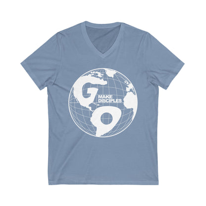 Go Into All The World V-Neck T-shirt - White Text - Adult
