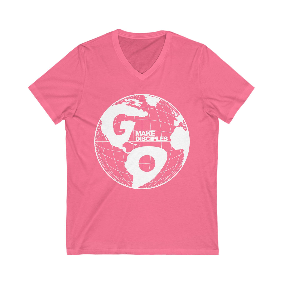 Go Into All The World V-Neck T-shirt - White Text - Adult