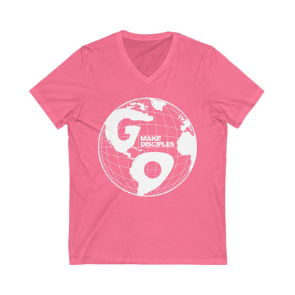 Go Into All The World V-Neck T-shirt - White Text - Adult
