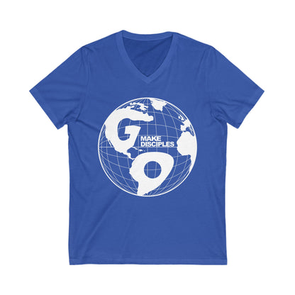 Go Into All The World V-Neck T-shirt - White Text - Adult