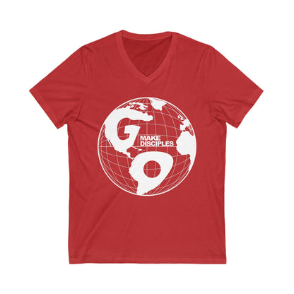 Go Into All The World V-Neck T-shirt - White Text - Adult