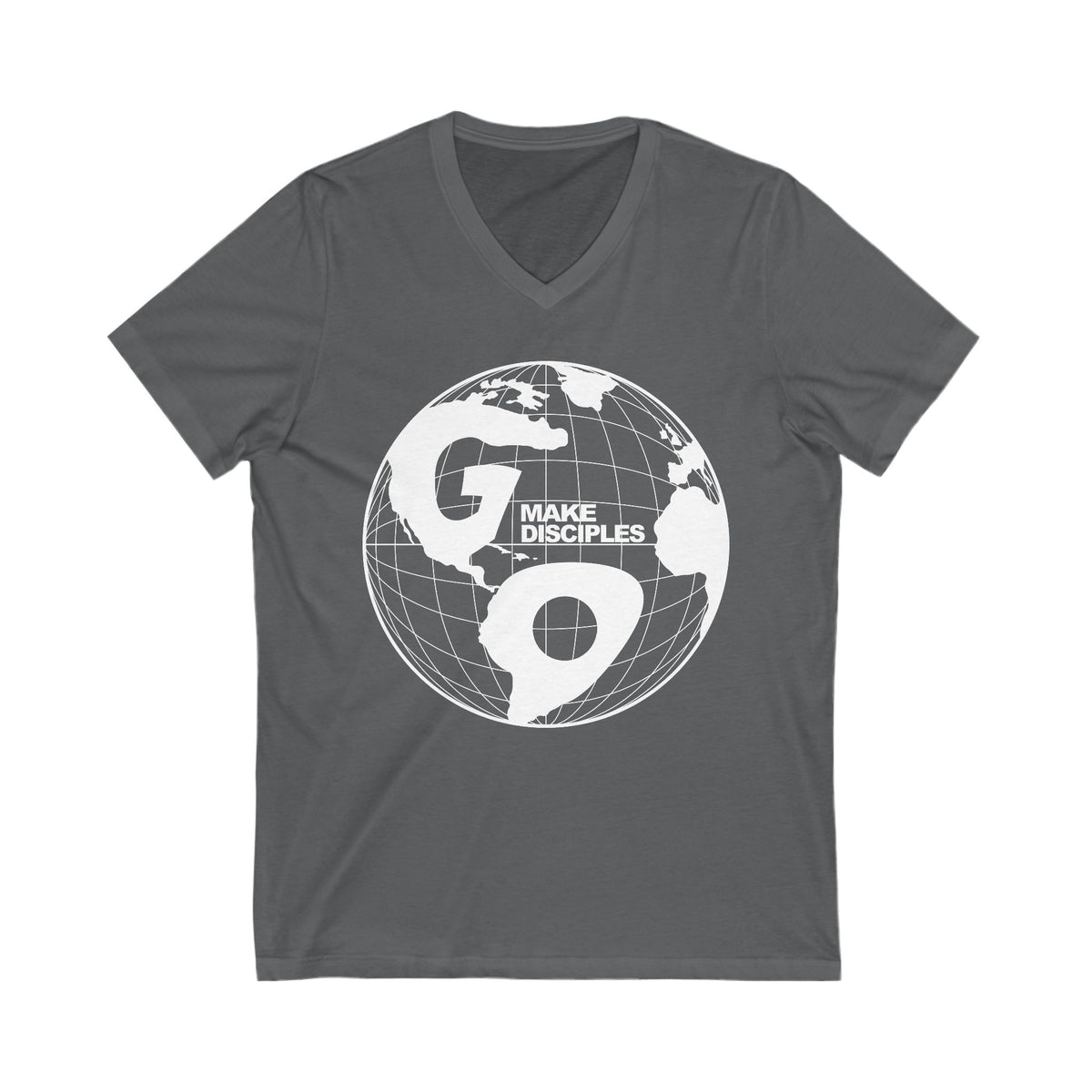 Go Into All The World V-Neck T-shirt - White Text - Adult