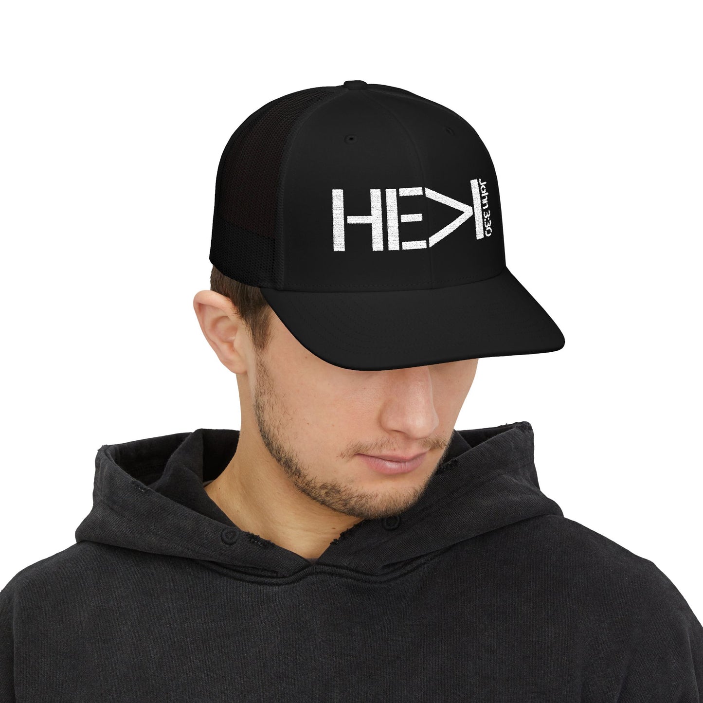 He Must Become Greater – White Text Snapback Trucker Hat (Richardson 112)