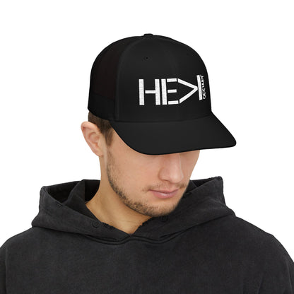 He Must Become Greater – White Text Snapback Trucker Hat (Richardson 112)
