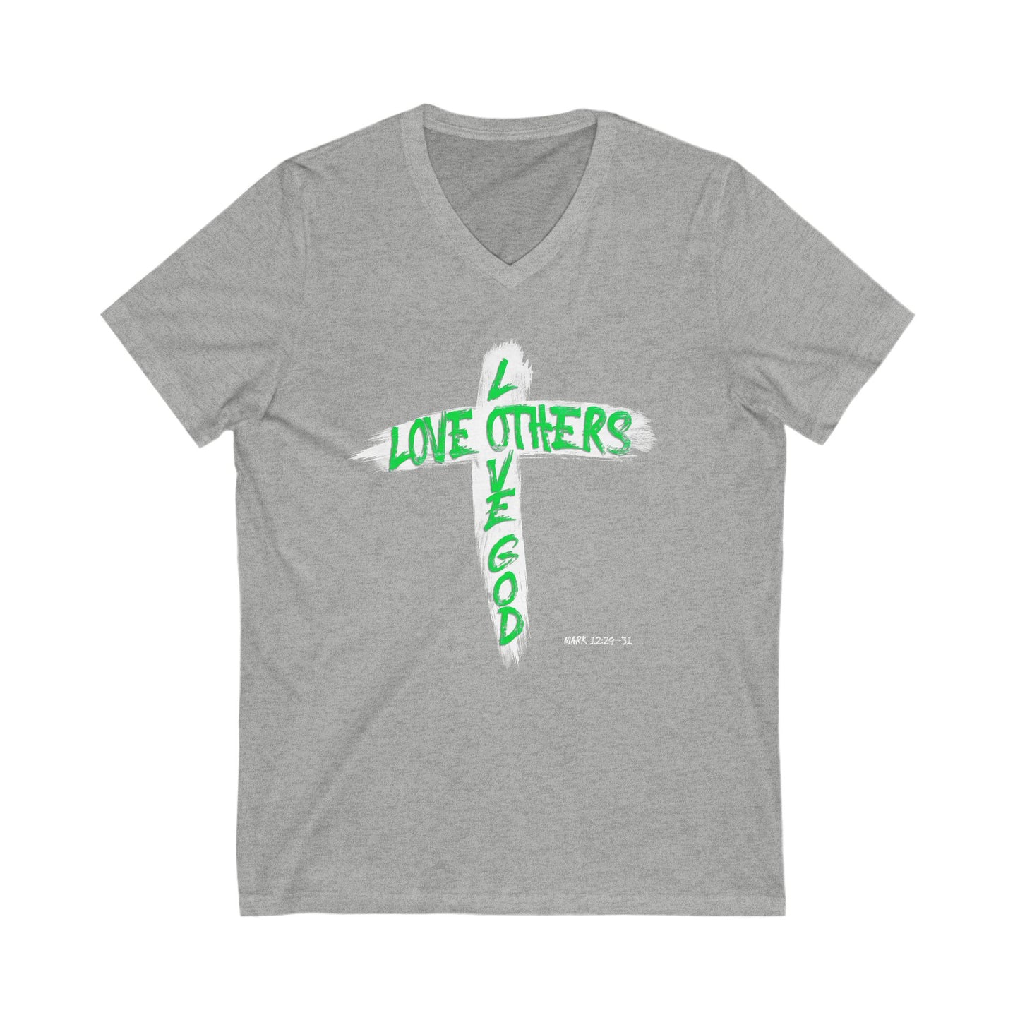 Love God, Love Others V-Neck T-shirt - Green Text - Adult