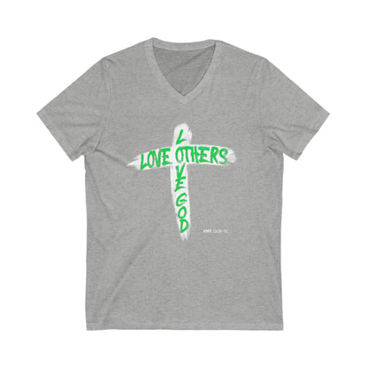 Love God, Love Others V-Neck T-shirt - Green Text - Adult