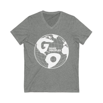 Go Into All The World V-Neck T-shirt - White Text - Adult