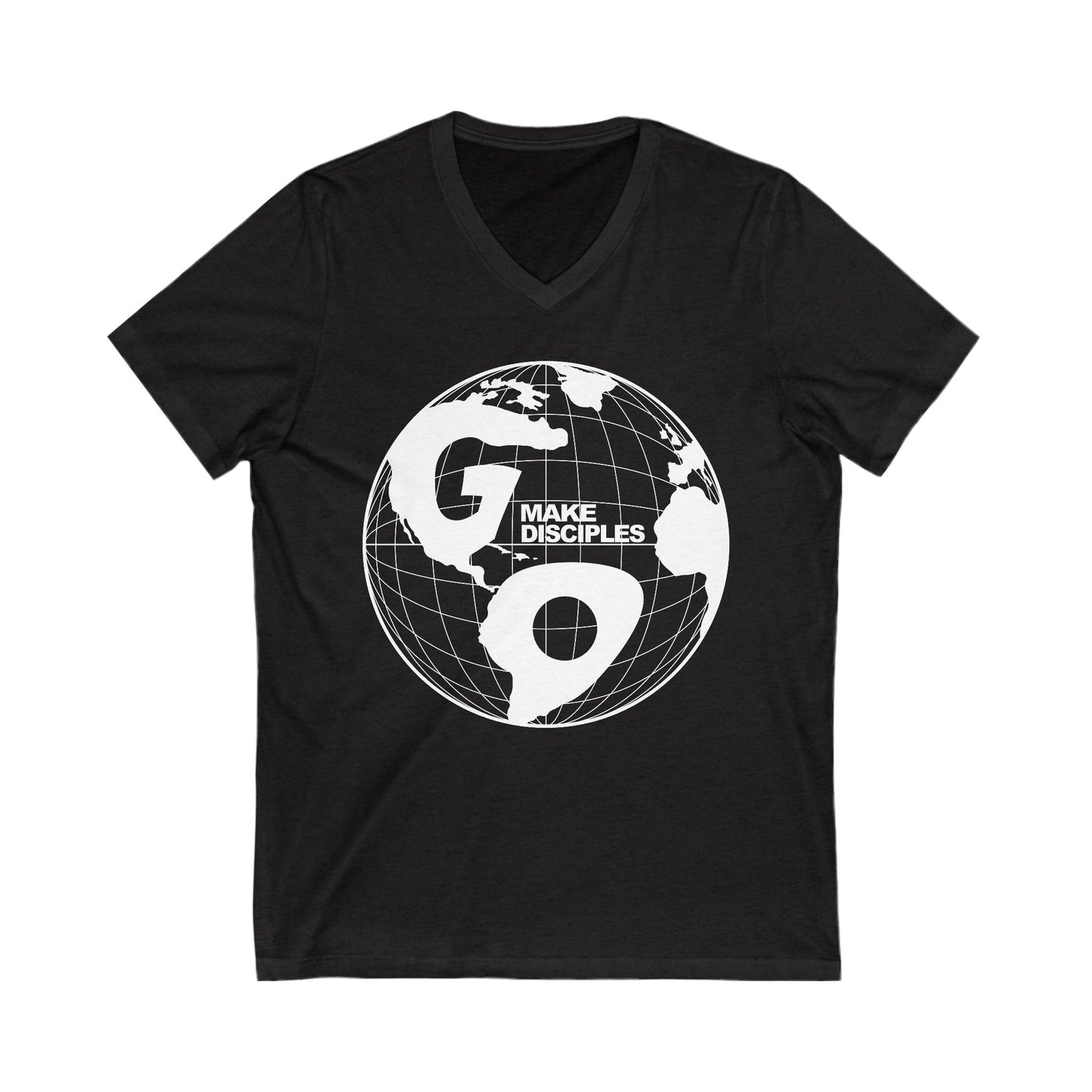 Go Into All The World V-Neck T-shirt - White Text - Adult