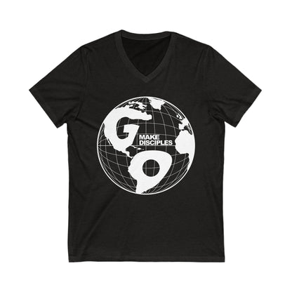 Go Into All The World V-Neck T-shirt - White Text - Adult