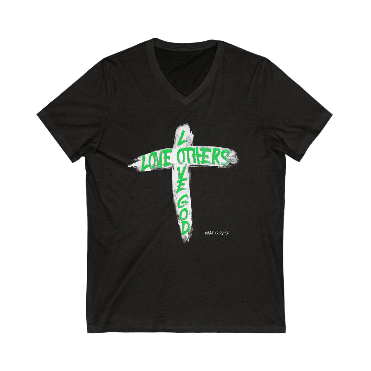 Love God, Love Others V-Neck T-shirt - Green Text - Adult