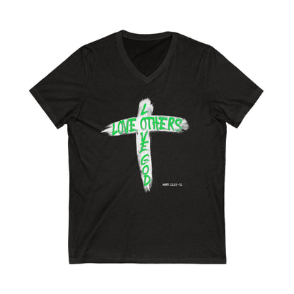 Love God, Love Others V-Neck T-shirt - Green Text - Adult