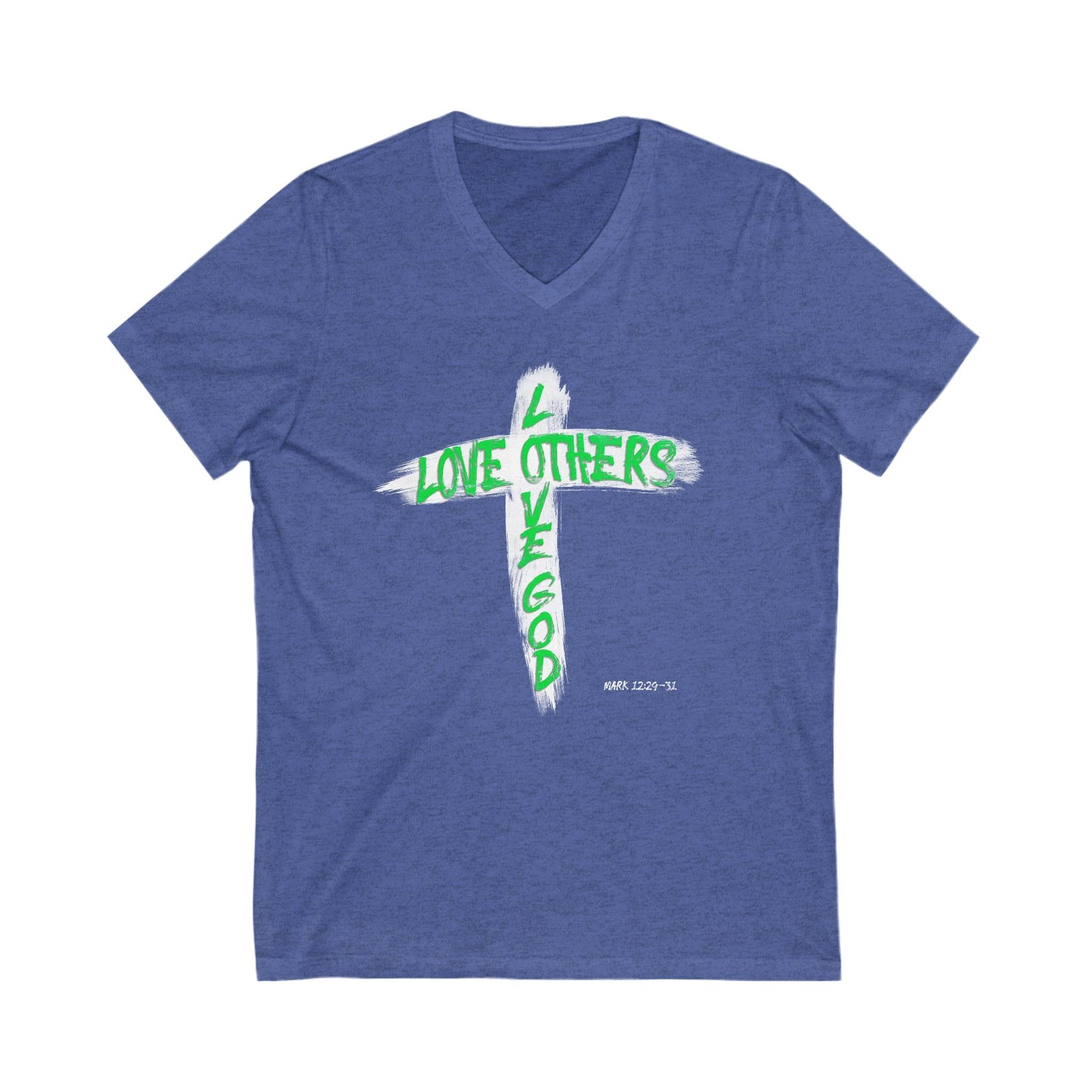 Love God, Love Others V-Neck T-shirt - Green Text - Adult