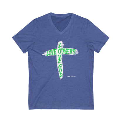 Love God, Love Others V-Neck T-shirt - Green Text - Adult