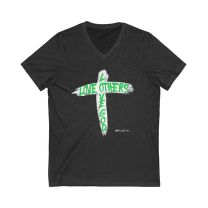 Love God, Love Others V-Neck T-shirt - Green Text - Adult