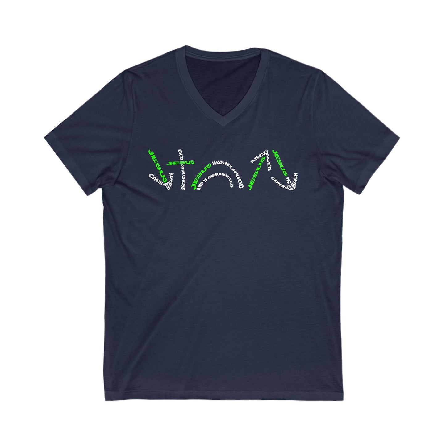 Gospel Symbols V-Neck T-shirt - White/Green Text - Adult