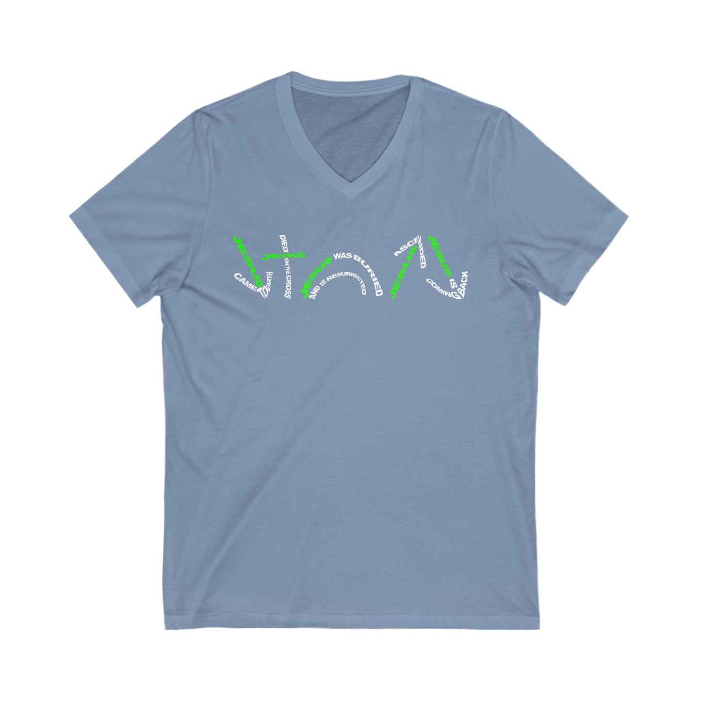Gospel Symbols V-Neck T-shirt - White/Green Text - Adult