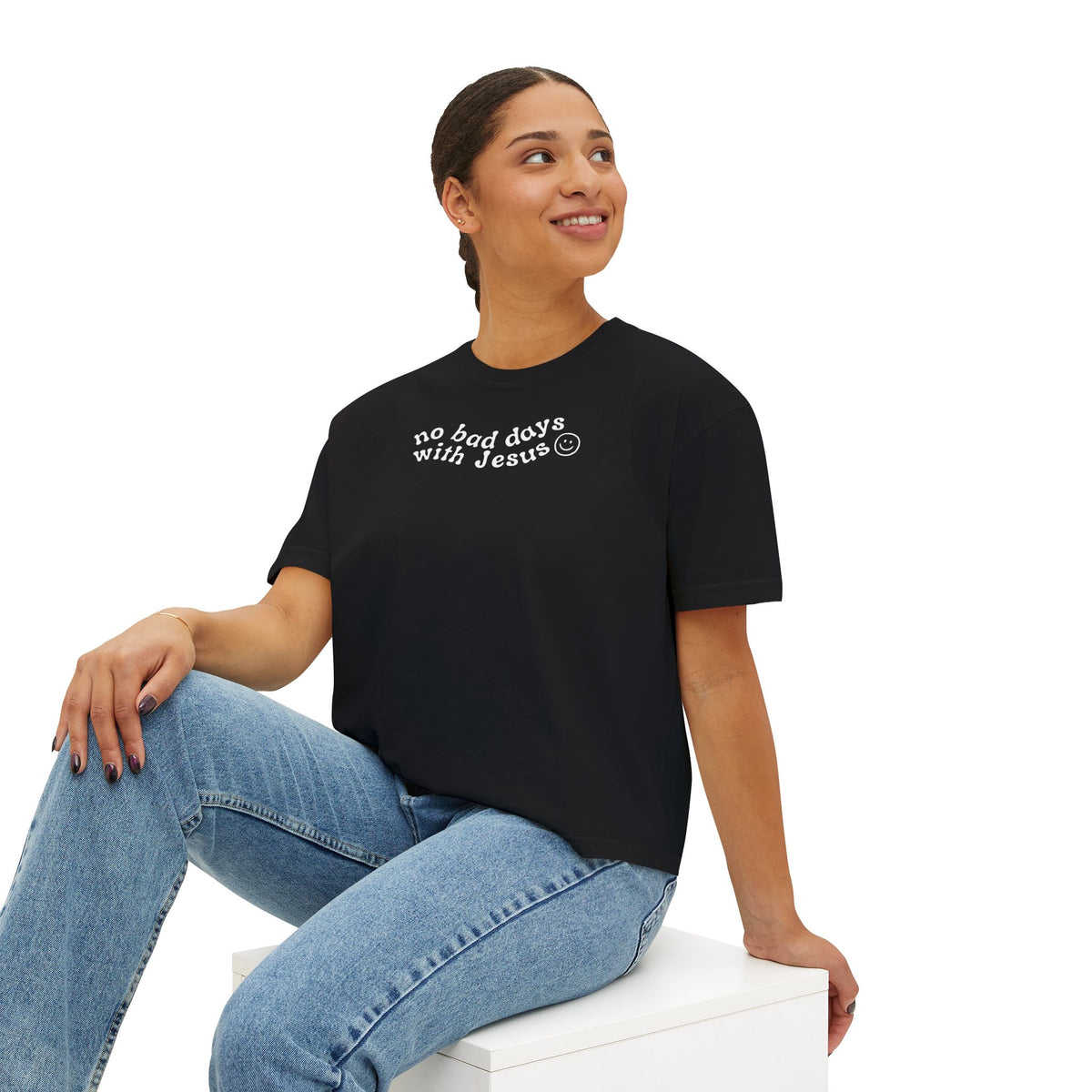 No Bad Days with Jesus - Women's Boxy Cropped T-Shirt
