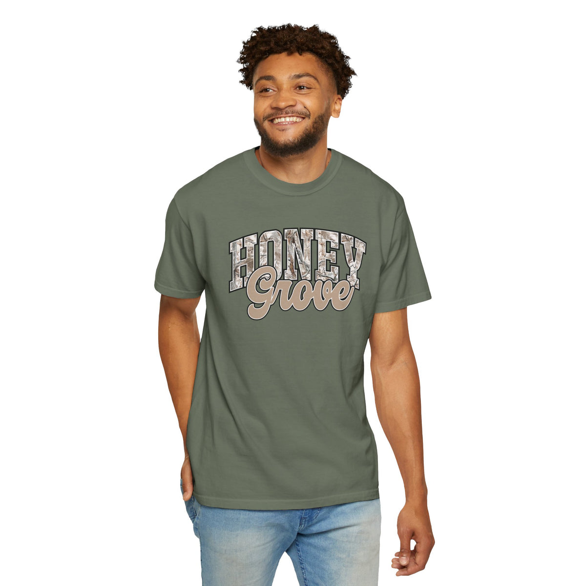 Honey Grove Camo Varsity Graphic T‑Shirt
