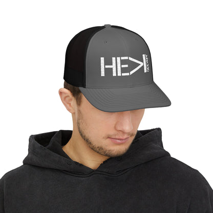 He Must Become Greater – White Text Snapback Trucker Hat (Richardson 112)